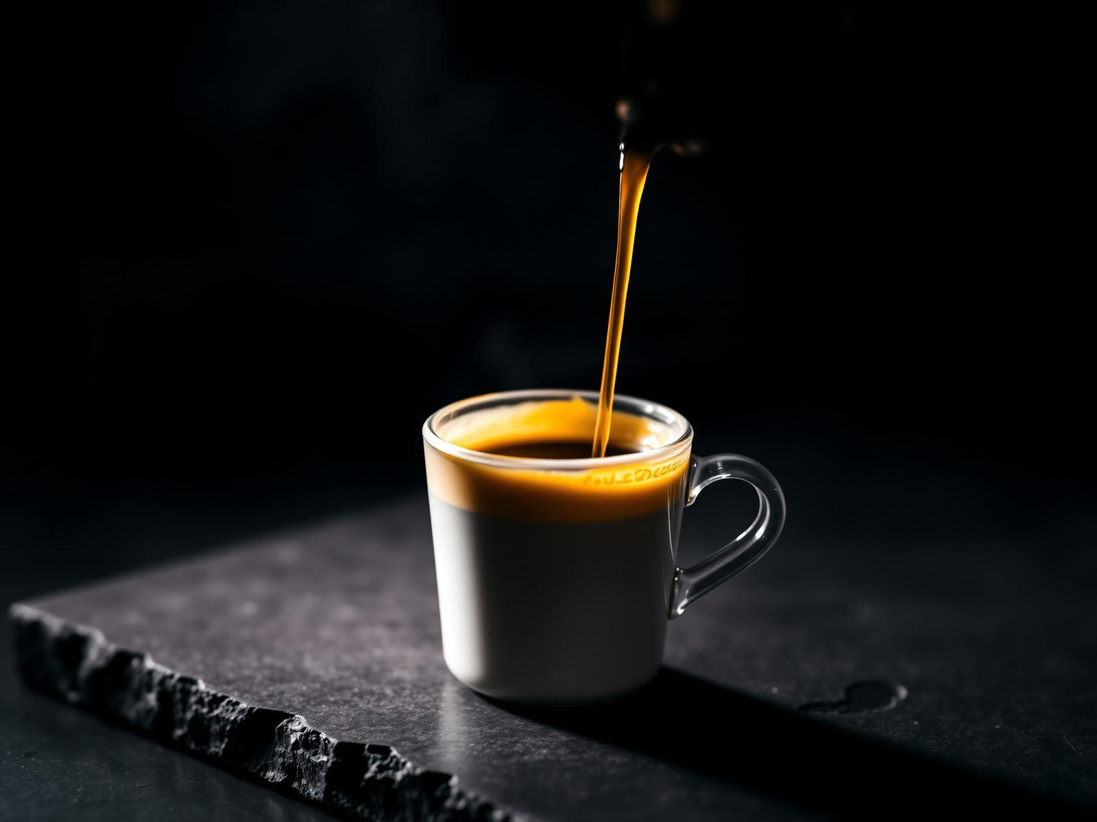 Espresso pouring into a cup with rich crema